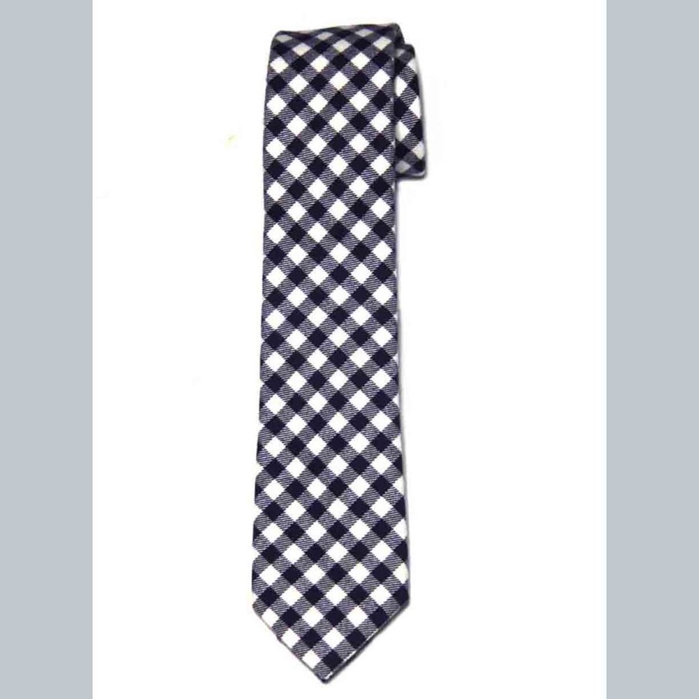NEW Nautica Cotton Flannel Tie Navy Blue White Lattice Check Men's Long